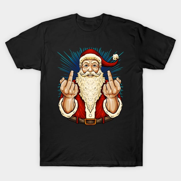 Santa Middle Finger Flip Off | St. Nick Christmas T-Shirt by JakesRWild